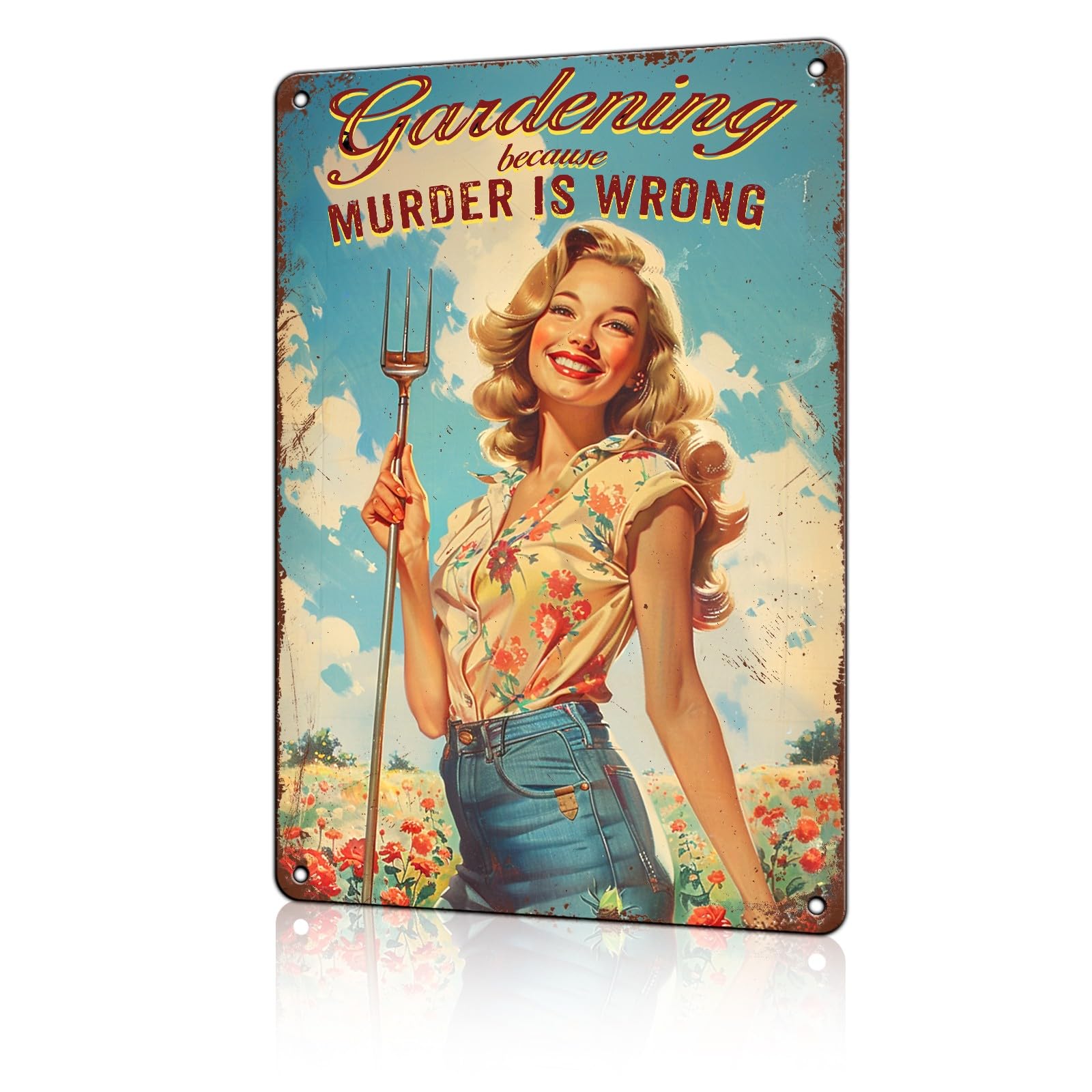 Anceky Funny Garden Decor Gardening Because Murder Is Wrong Vintage Metal Signs Garden Tin Sign for Home Outdoor Wall Decoration 8×12 Inch