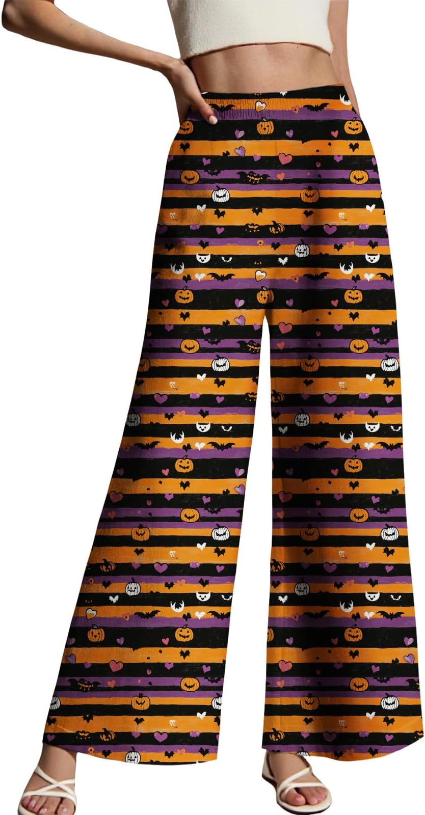 Women's High Waist Wide Leg Pants Fall Floral Print Breathable Casual Trousers for Beach Vacation Everyday Wear
