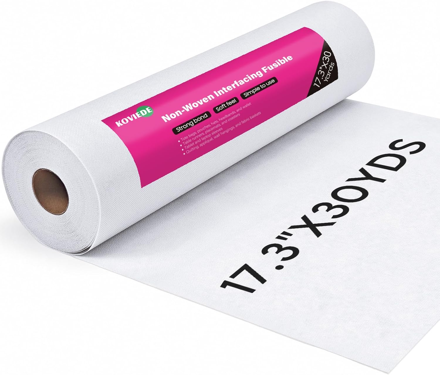 17.3" x 30 Yards Heavyweight Single-Sided Loft Iron-On Non-Woven Fusible Interfacing for Sewing, Quilting, Crafting, and Home Decor, White
