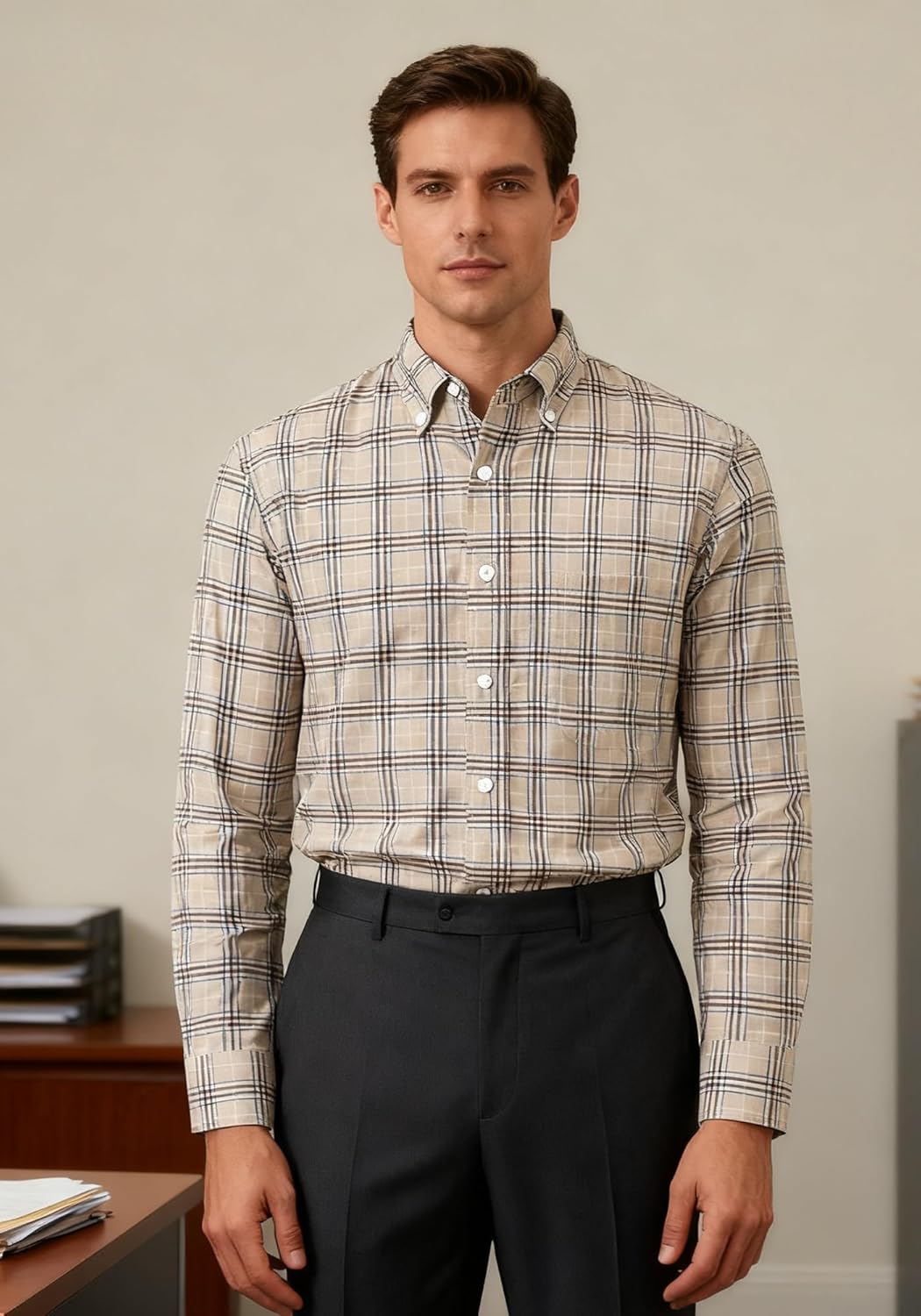 Cromoncent Mens Long Sleeve Oxford Button Down Shirts Casual Dress Shirt for Men,100% Cotton,Plaid/Stripes Shirts - Image 2