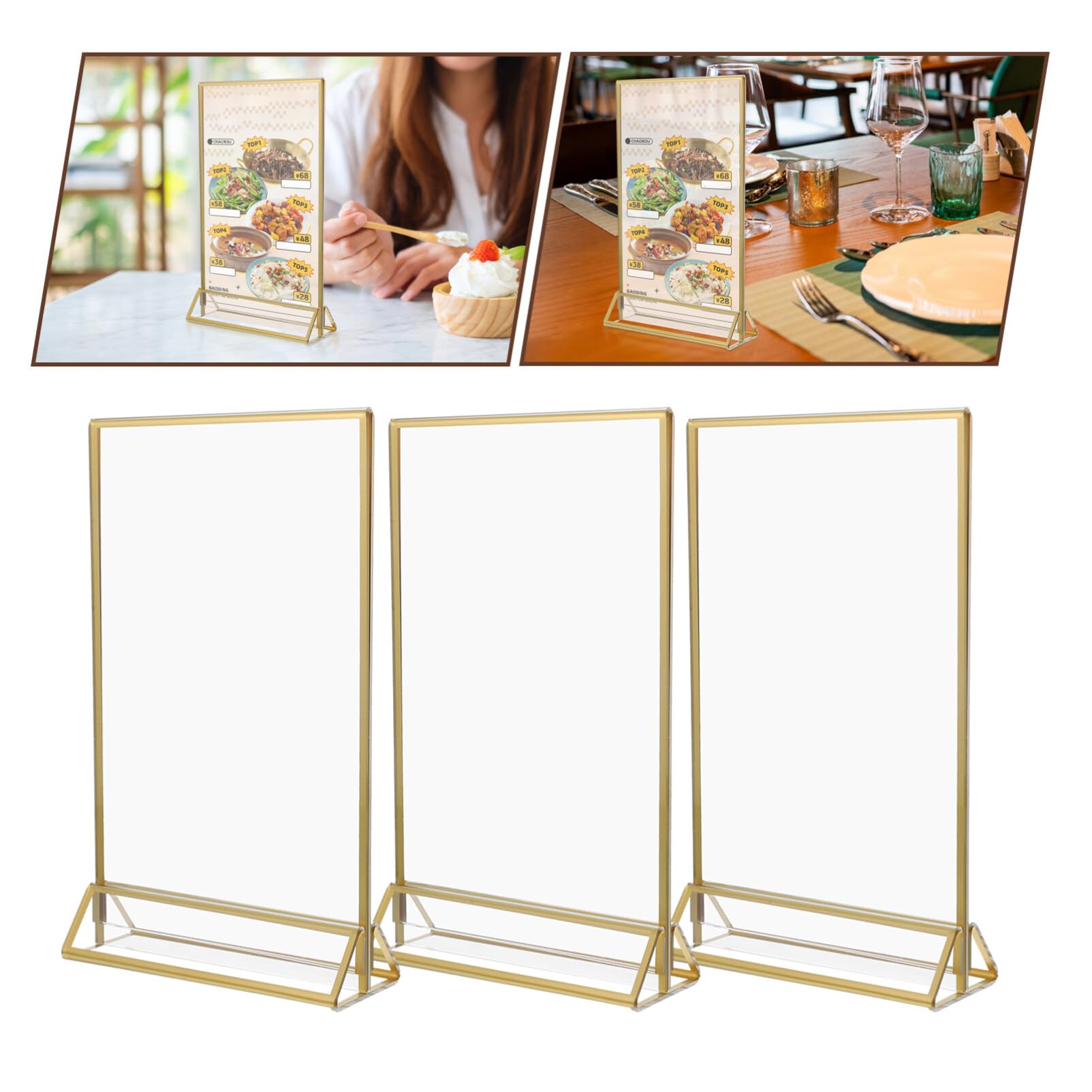 Porta Menú Acrílico Dorado de Doble Cara 6 Piezas para Mesa | Expositor de Carteles, para Centros Comerciales y Supermercados, Fácil de Llevar y Guardar