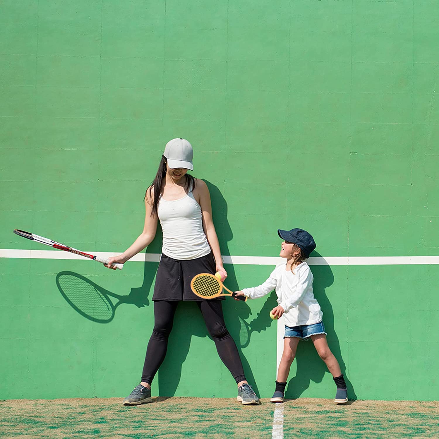 Juego de Raquetas de Tenis para niños, de 17 Pulgadas, con 4 Pelotas Suaves y 6 Volantes de bádminton para niños pequeños, Deportes en Interiores y Exteriores