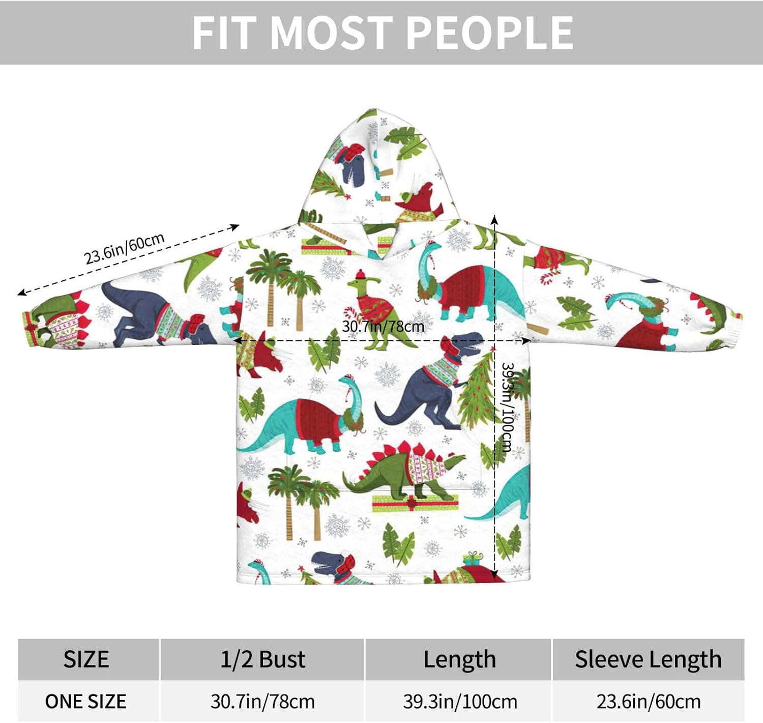 Colorful Dinosaursprint Oversized Hoodie Blanket, Super Soft Warm Comfortable Hoodie, Wearable Blanket Adult
