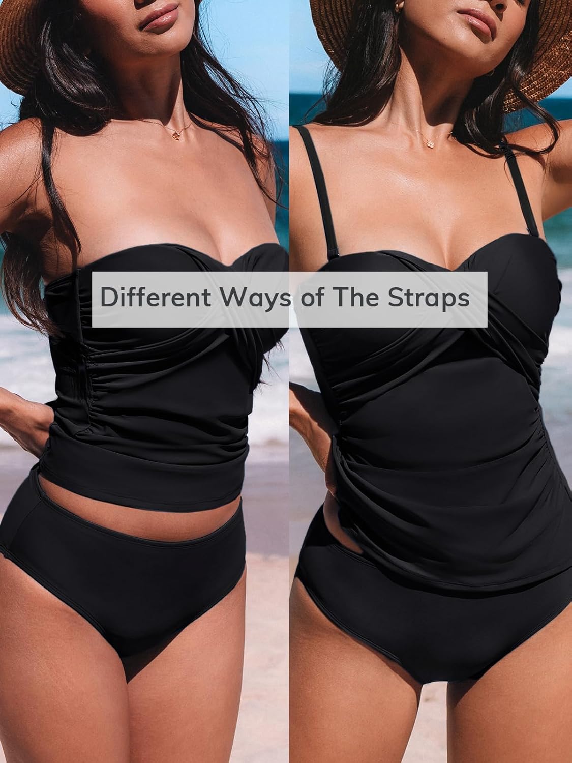 CUPSHE Women's Tankini Sets Two Piece Swimsuit Sweetheart Neck Removable Straps Wrapped Molded Cups - Image 4