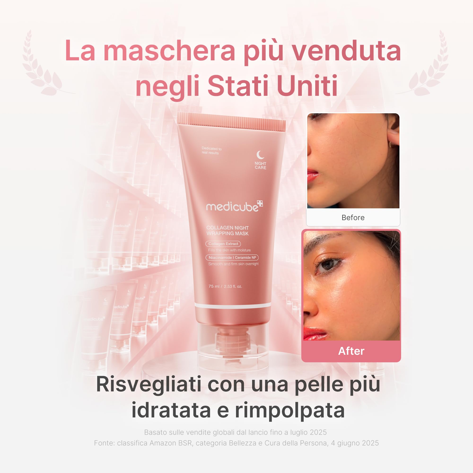 medicube Collagen Night Wrapping Mask - Maschera Collagene Viso Notturna, Idratazione e Incarnato Radioso, Effetto Rimpolpante - Skincare Coreana, 75 ml