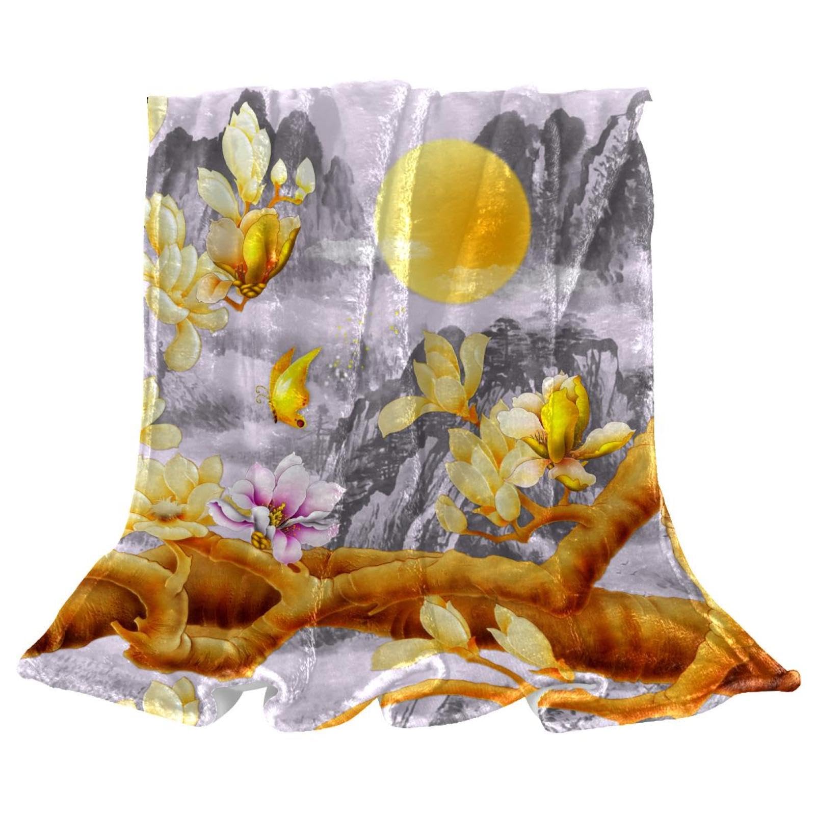 Couverture polaire fleur vintage, plaid chaud et doux de 150x200cm pour lit et canapé