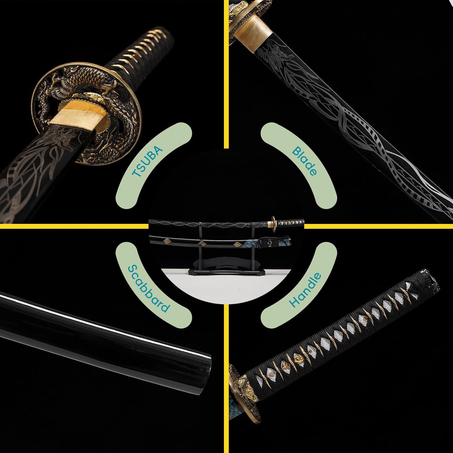 Katana Sword -1045/1060/1095 high Carbon Cold Steel Full Tang Steel Japanese Samurai Sword, Unique Gift for Martial Arts and Sword Collectors