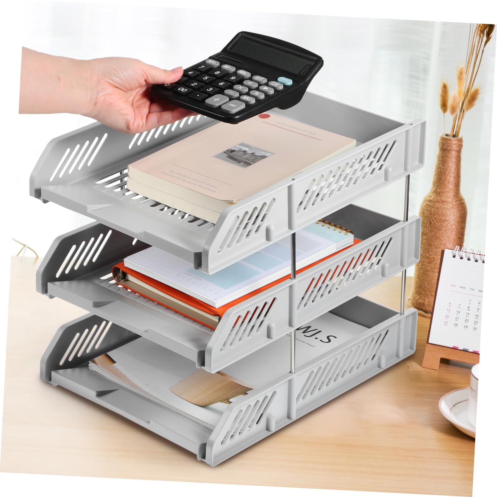 DOITOOL Organizador de Documentos de Plástico Multicapas para Escritorio | Diseño Calado, Estructura Estable, Bandeja Horizontal para Oficina y Archivo