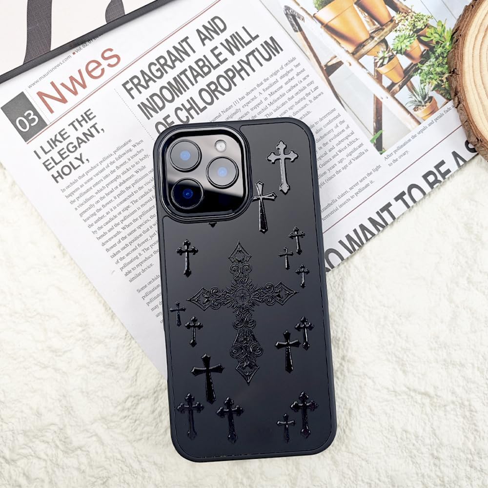 Case for iPhone 16 Pro Max,Compatible with MagSafe,TPU Slim Shockproof Camera Protective Phone Cover for iPhone 16 Pro Max-Black Cross - Image 3