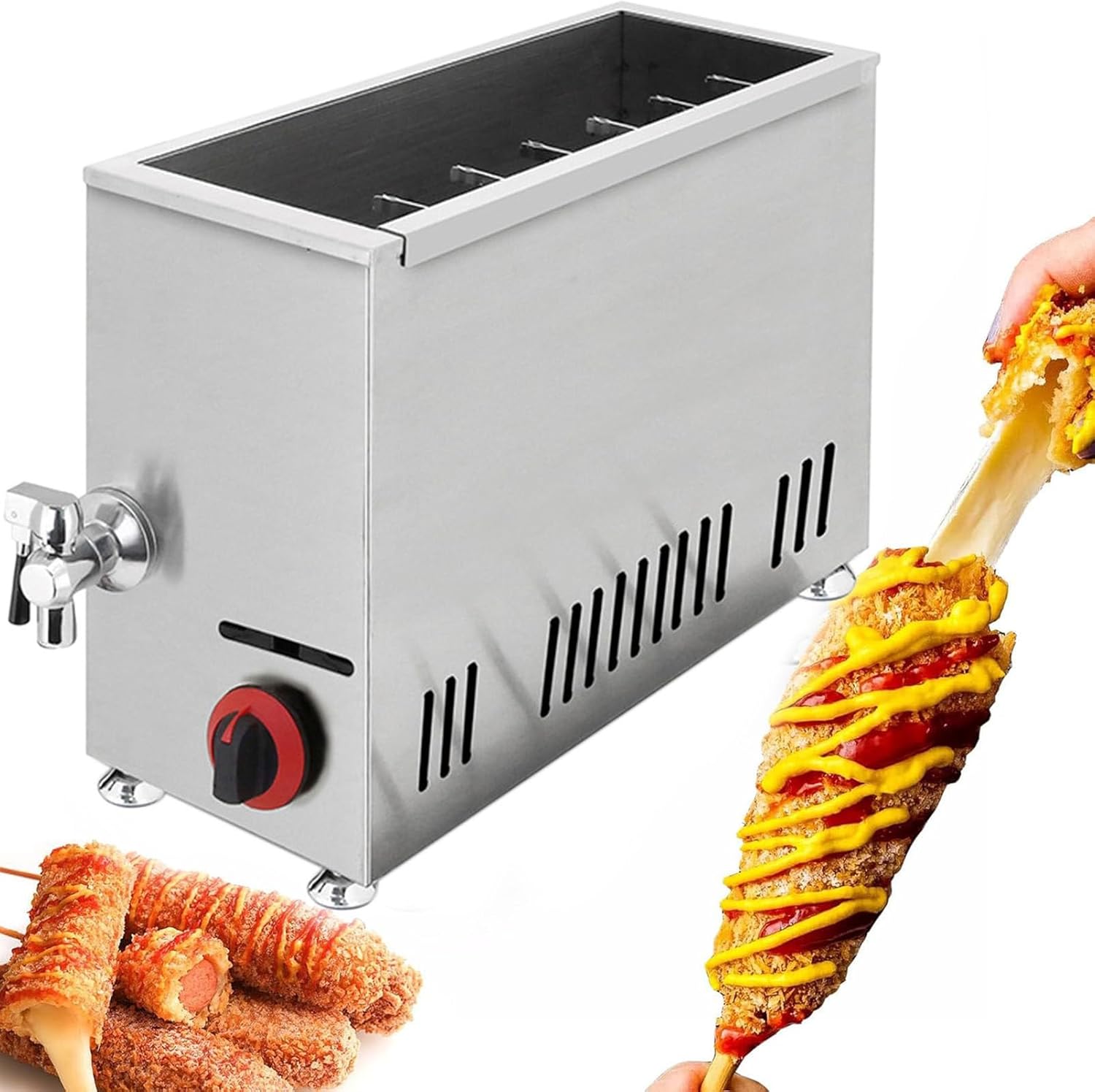 Commercial Cheese Mozzarella Hot Dog Sticks Fryer Gas Deep Korean Corn Dog Machine Snack Machines Maker,for Restaurant