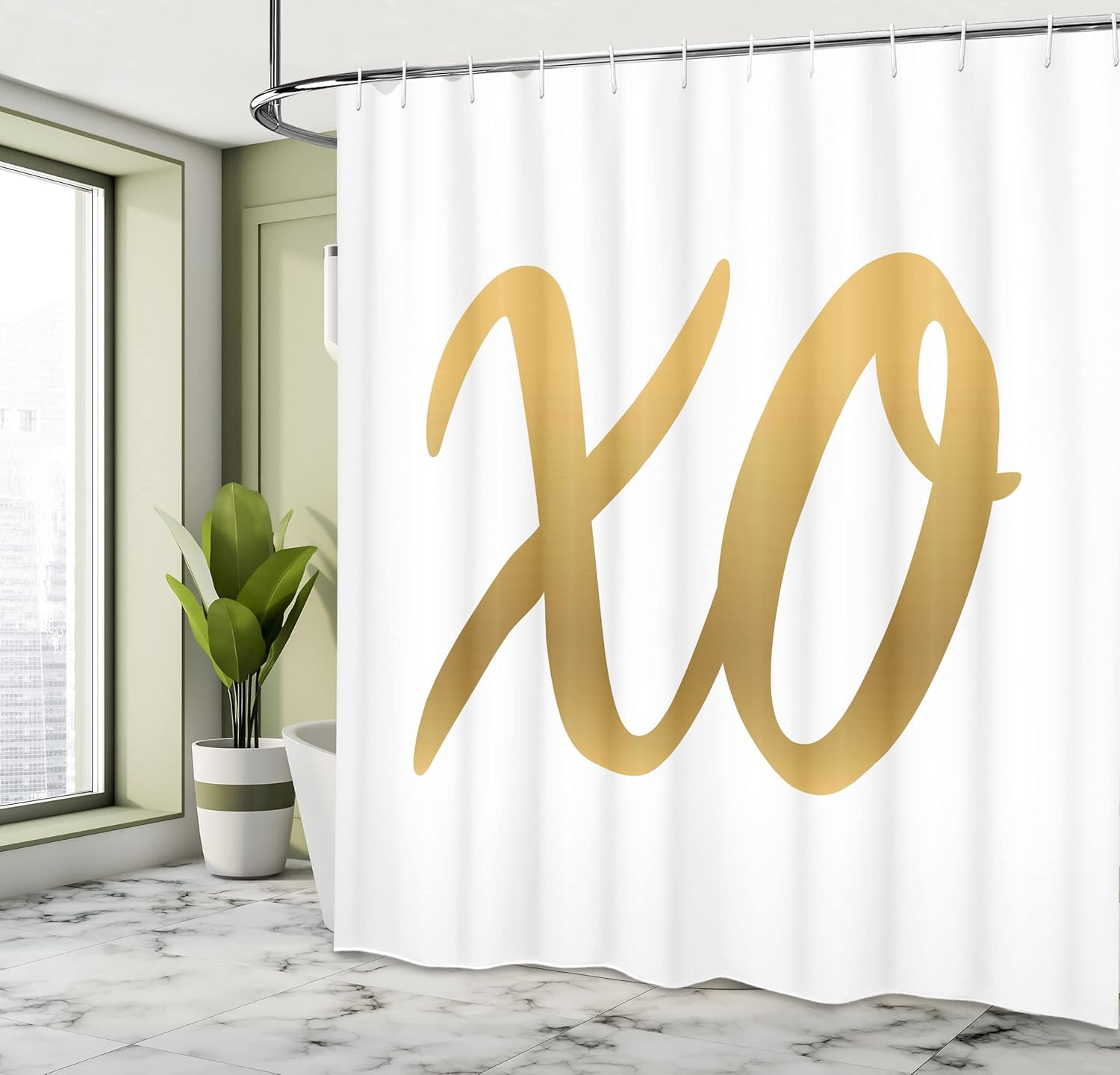 Ambesonne Xo Shower Curtain, Hugs and Kisses Valentine Days Inspired Background Vintage Style Celebration Image, Cloth Fabric Bathroom Decor Set with Hooks, 69" W x 84" L, Sand Brown White