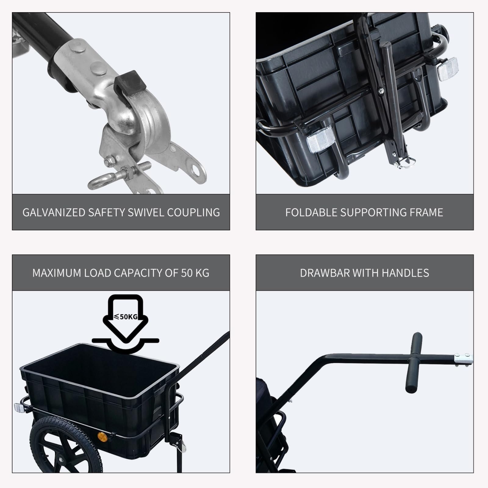 Remolque de carga plegable para bicicleta y remolque de bicicleta para perros con enganche de liberación rápida, reflectores para camping, viajes y compras