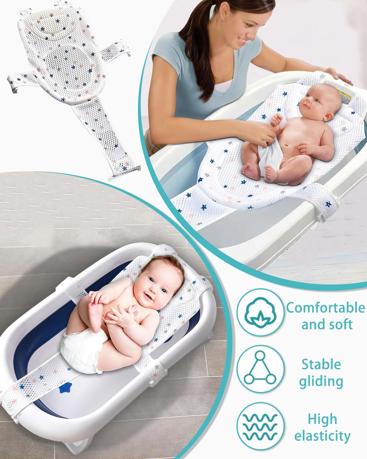 Universale Tappetino da Bagno per Neonati, Cuscino Bagnetto Neonato,Rete Bagnetto Sedile Bagnetti, Bagnetto Supporto Sedile Regolabile, Tappetino per il bagnetto Neonato, per Bambino 0-4 anni