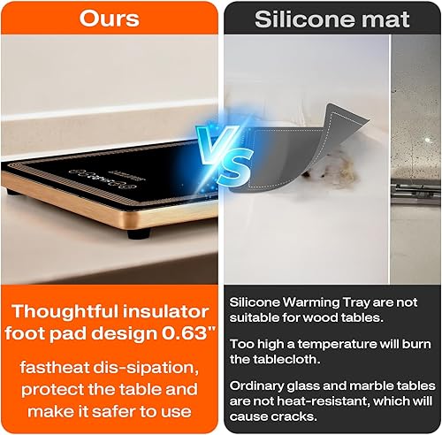 Miniatura 6 de Bandeja de calentamiento eléctrica (24 x 12 pulgadas larga), tapete de calentamiento de alimentos con 12 ajustes de temperatura, termostato