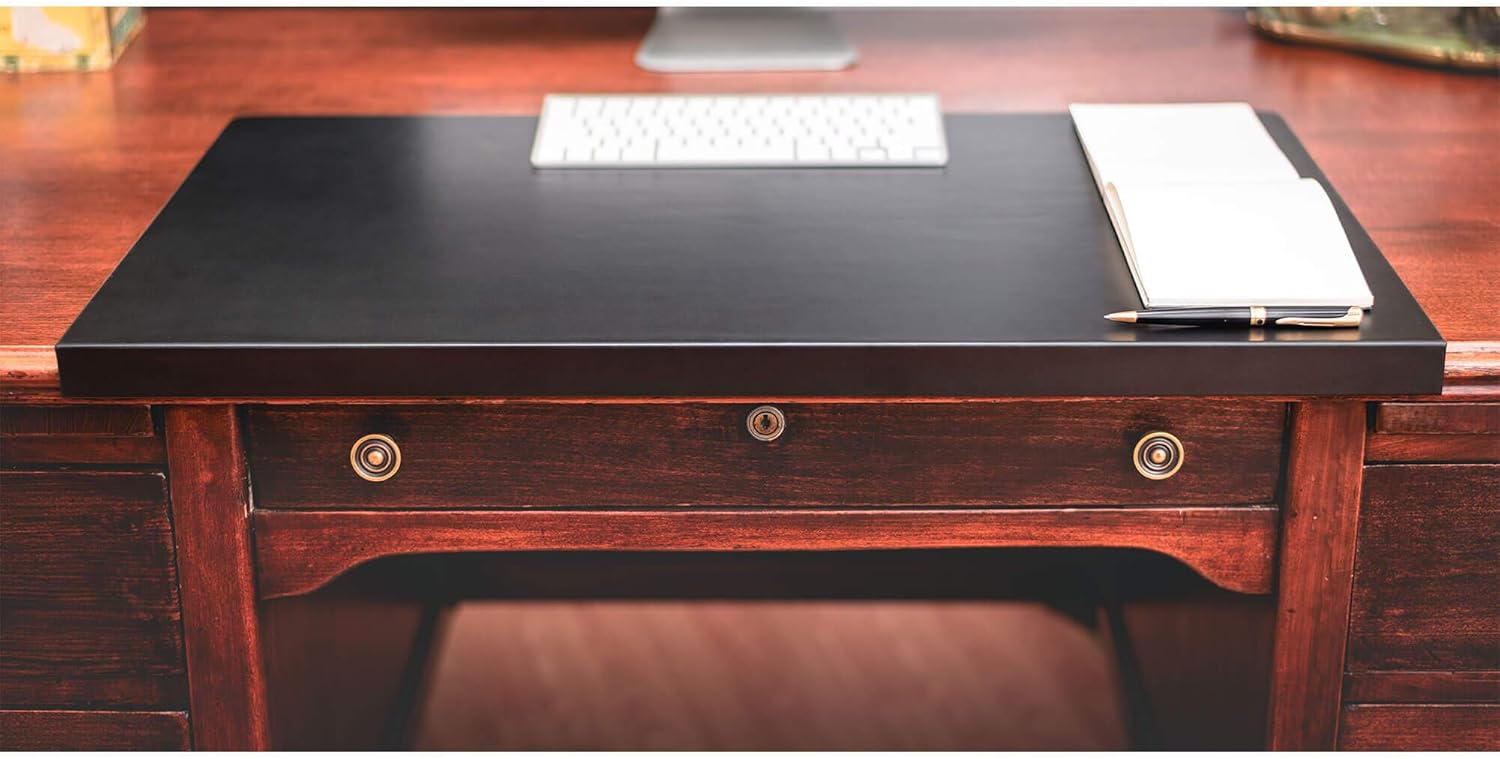 Black Leather 30" x 19" Desk Mat with Fixation Lip