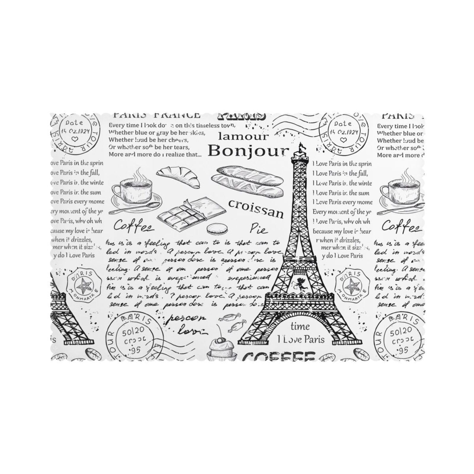 YYHHAOFA Parisian Coffee Eiffel Tower Prints Placemats Set of 6 12x18in – Create Cozy Table Settings for Everyday Moments & Special Gatherings