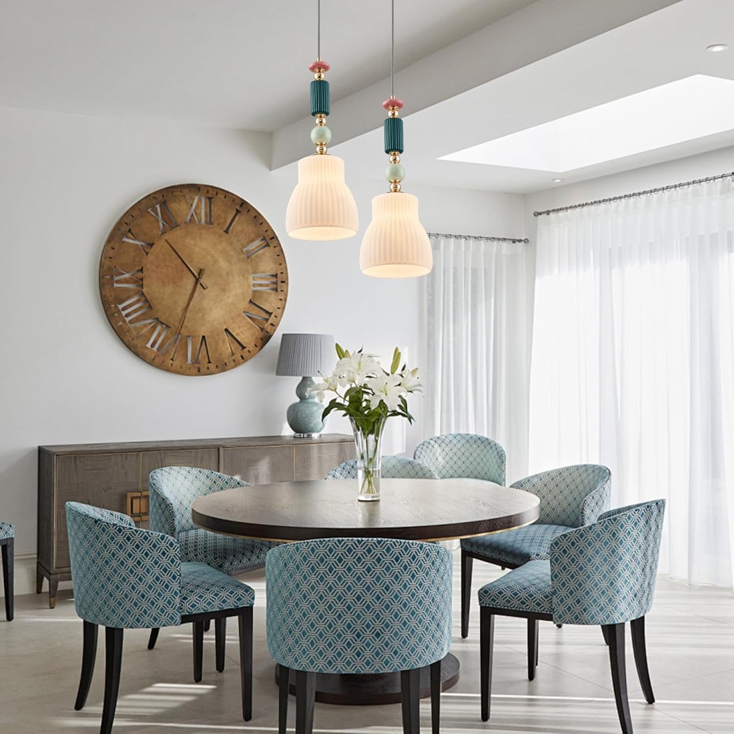 Hängelampe mit Batterie， Moderne Hängeleuchte ohne Stromanschluss Batteriebetrieben mit Fernbedienung, 9 Farben Dimmbar Perfekte Beleuchtung für jeden Raum, Stylische Lampe für jedes Ambiente.(B)