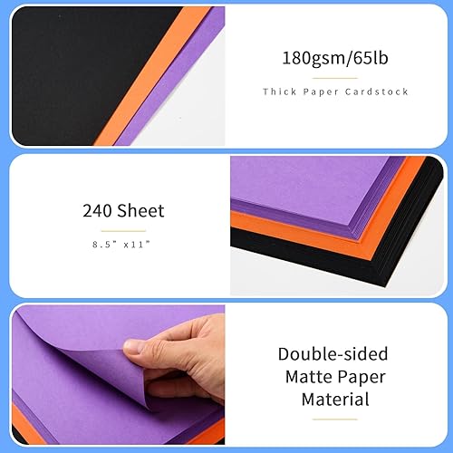 Miniatura 3 de 240 hojas de cartulina de Halloween de 8.5 x 11 pulgadas de grosor, cubierta de 65 libras, tarjeta de papel de doble cara para hacer tarjetas de
