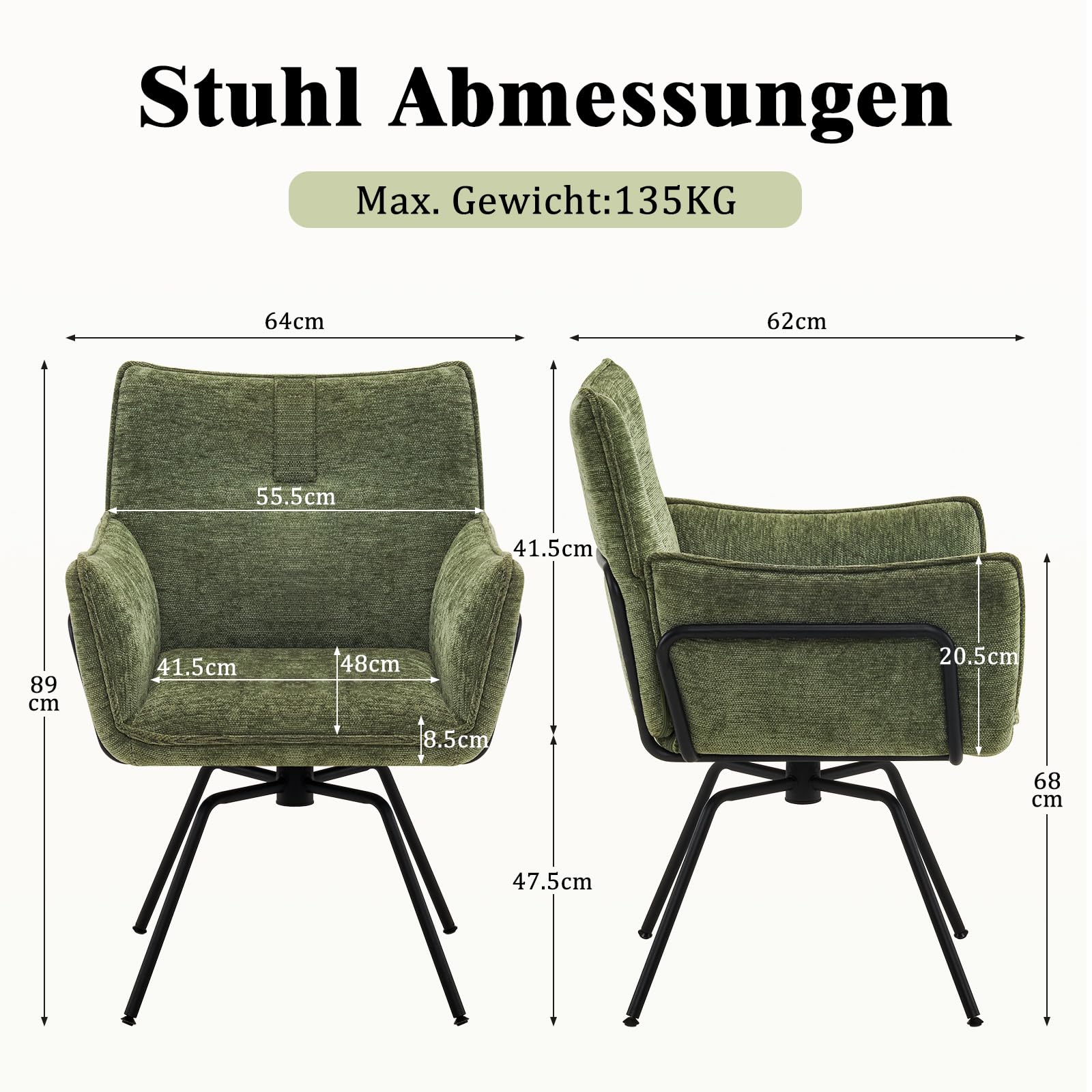 Sedia Da Scrivania Con Braccioli Stile Mid-Century - Gambe In Acciaio, Imbottita, Girevole, Marrone - Foto 10