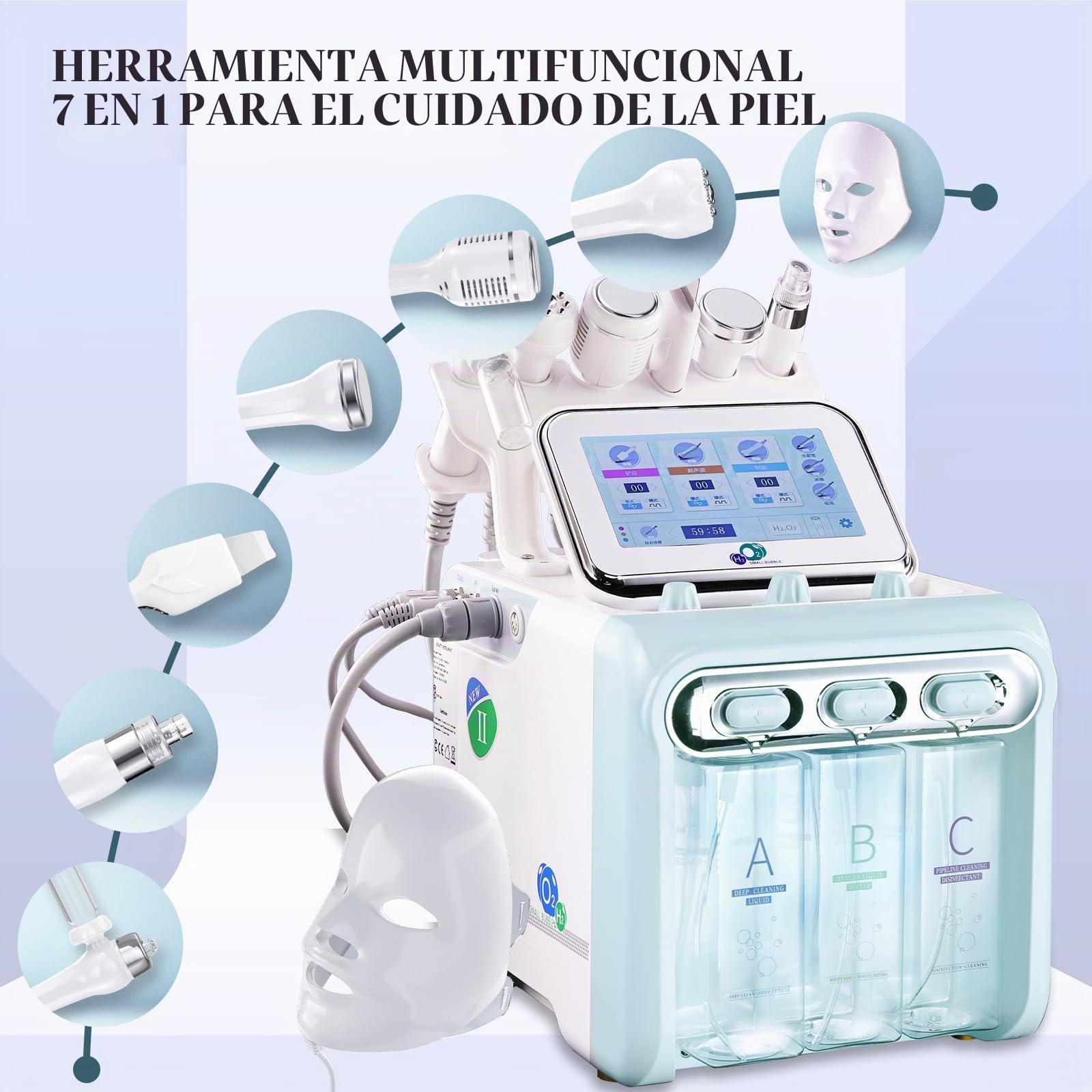 Máquina Facial de Oxígeno de Hidrógeno Profesional, Verde | Máquina Spa Facial 7 en 1 para la Piel para el Hogar y Salón de Belleza, Regalo Creativo para Mujeres