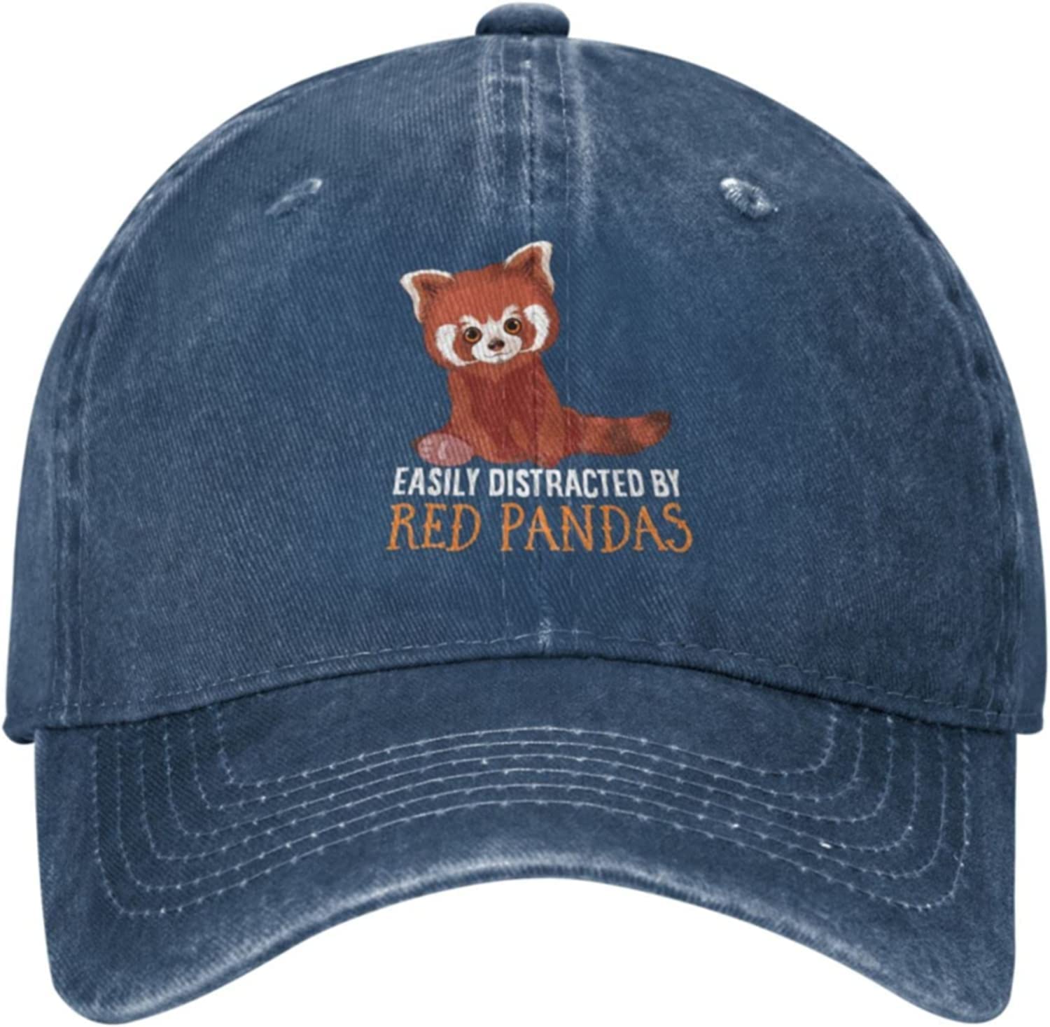 Lsjuee Unisex Navy Blue Red Pandas Hat Easily Distracteds By Red Pandas Hat For Men Baseball Hats Vintage Cap