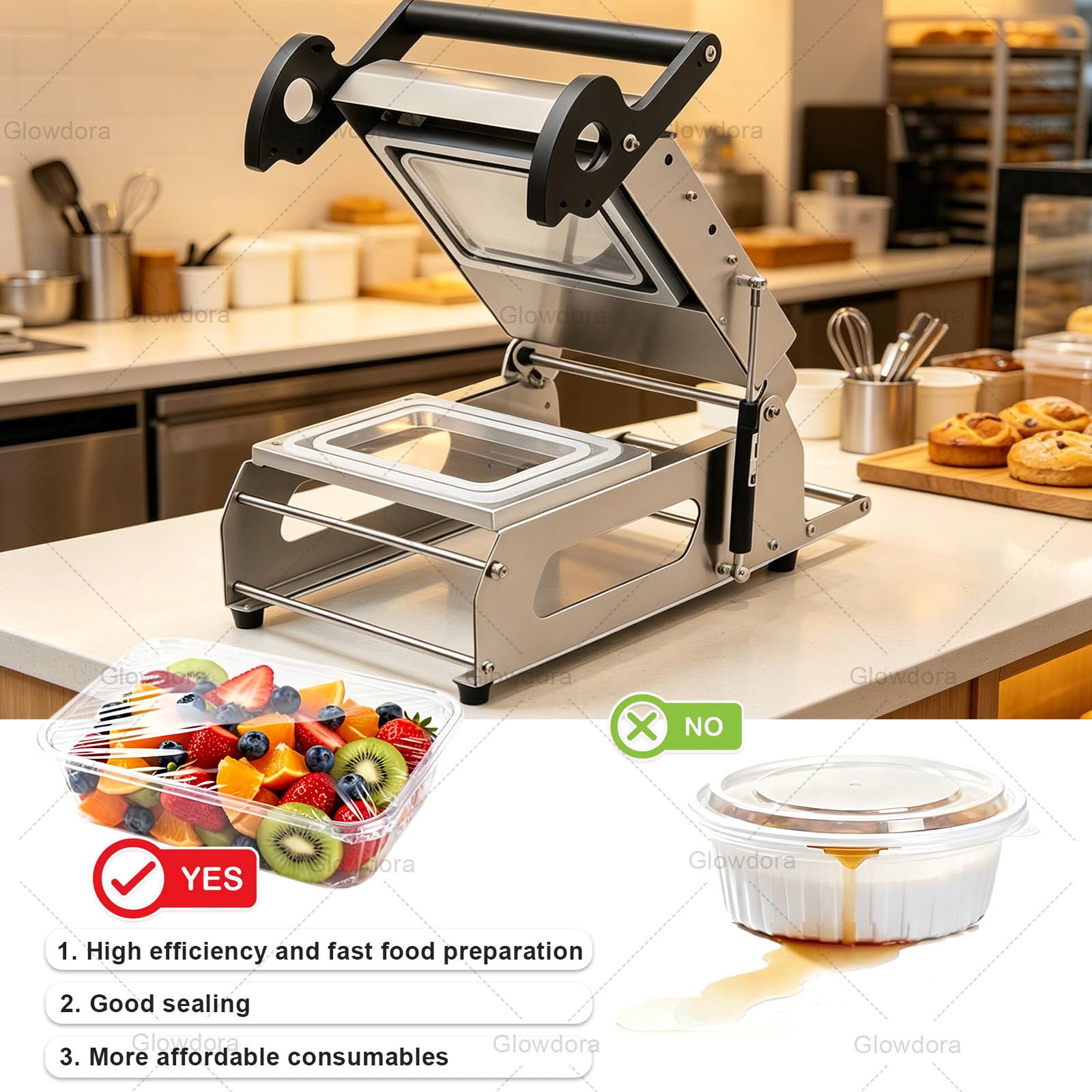 Termosigillatrice Professionale In Acciaio Inox Per Vassoi Di Verdure - Macchina Semiautomatica Per Il Confezionamento Di Alimenti Da Asporto, Ideale Per Bistecche E Altri Cibi Cotti 140*140mm