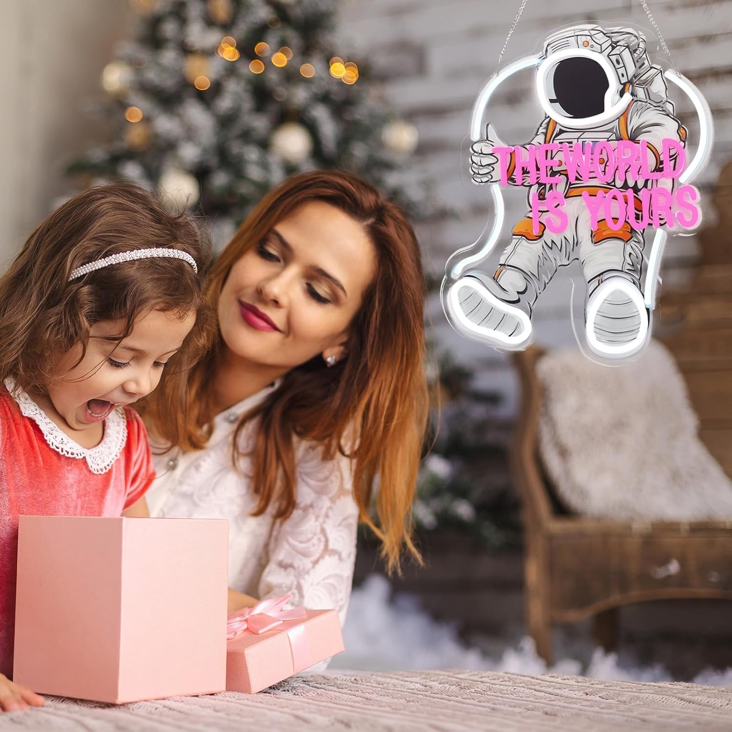 The World Is Yours Neon Signs, 17 Inch Astronaut Neon Light USB Powered for Bedroom Game Room Kids Dimmable LED Word Light Plug and Play - Image 6