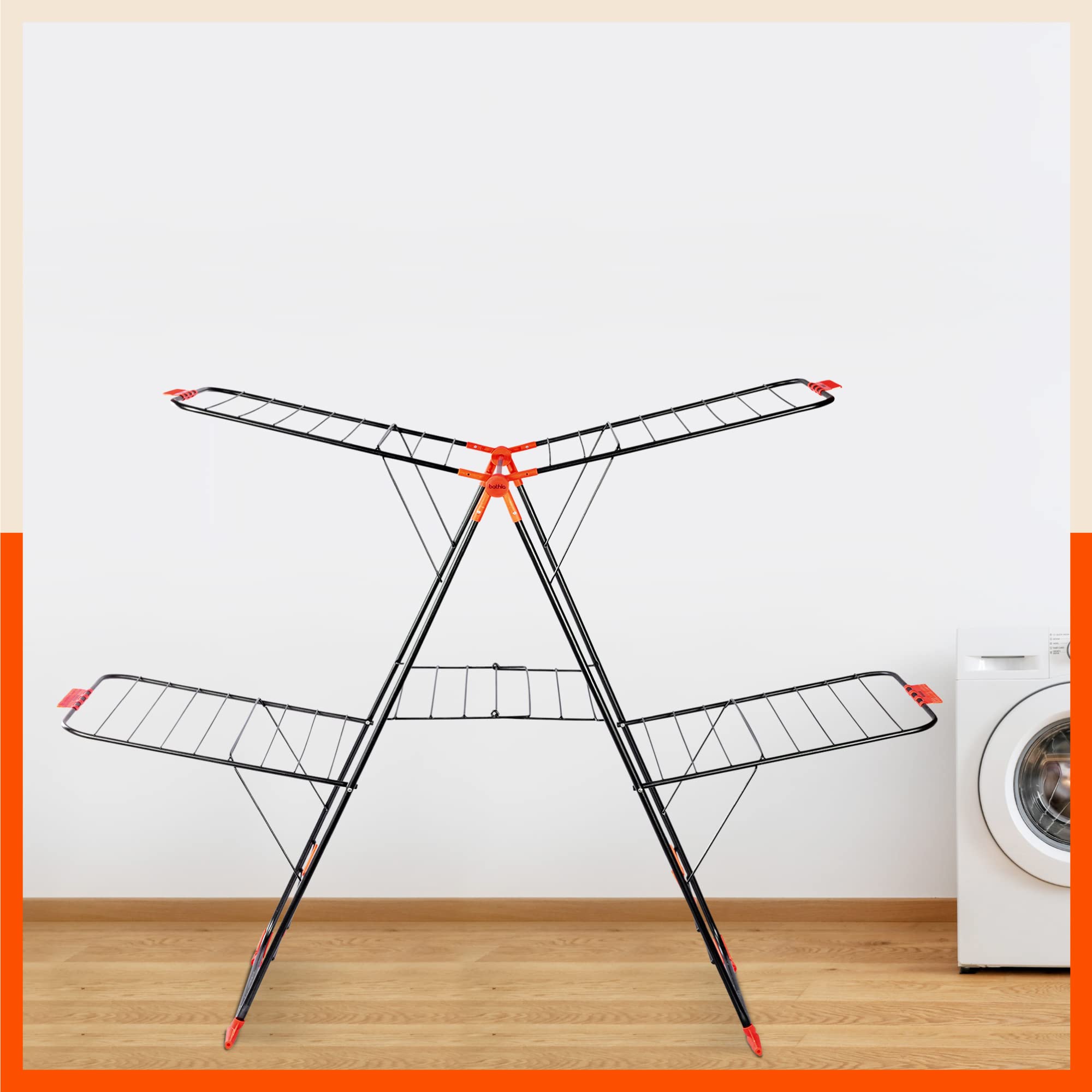Bathla Mobidry Neo+ 2-Level Foldable Cloth Drying Stand for Home with Socks Holder (Black & Orange) (B0BNQLN63D) Amazon Price History, Amazon Price Tracker