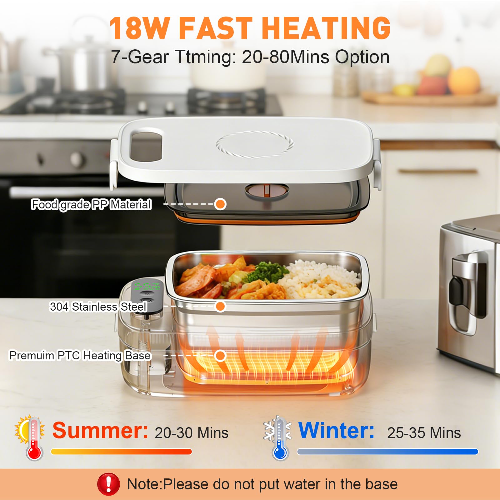 LIROPAU Contenitore per il pranzo elettrico, portatile, 1 l, con timer e funzione di riscaldamento regolabile, per lavoro, famiglia, campeggio, ufficio, auto, viaggi, cantieri