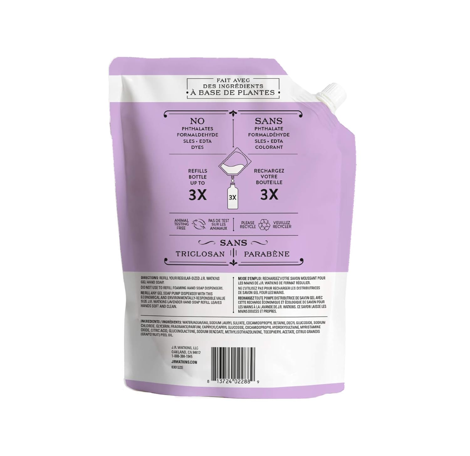 JR Watkins Gel Hand Soap Refill Pouch, Lavender, 6 Pack, Scented Liquid Hand Wash for Bathroom or  Kitchen, USA Made and Cruelty Free, 34 fl oz : Beauty