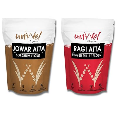 Amwel Combo of Jowar Atta 450g + Ragi Atta 450g | Sorghum Flour + Finger Millet Flour | Gluten Free Diabetic Friendly Lo