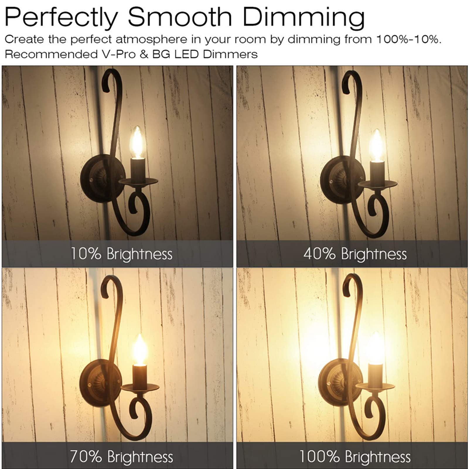 Lampadina a candelabro LED dimmerabile 4 W, equivalente a 40 W 400 lm, Lampadine a candelabro con filamento LED Base E12, Lampadine decorative a candela C35 in vetro trasparente Edison antico, Confez