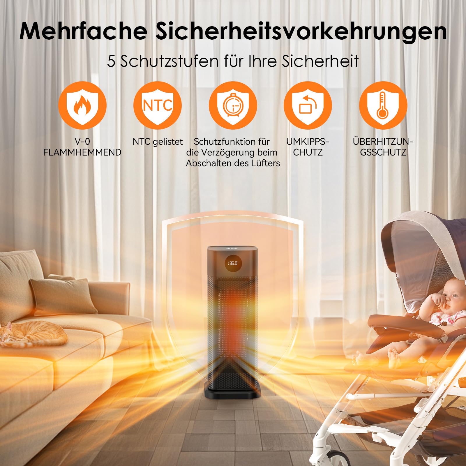 Minthouz Heizlüfter Energiesparend, 2000W PTC Keramik Heizlüfter, 3-Modus Elektroheizung mit Thermostat, Fernbedienung, LED-Digitalanzeige, 12H Timer, 70° Oszillation, Heizung Elektrisch für Haus,Büro