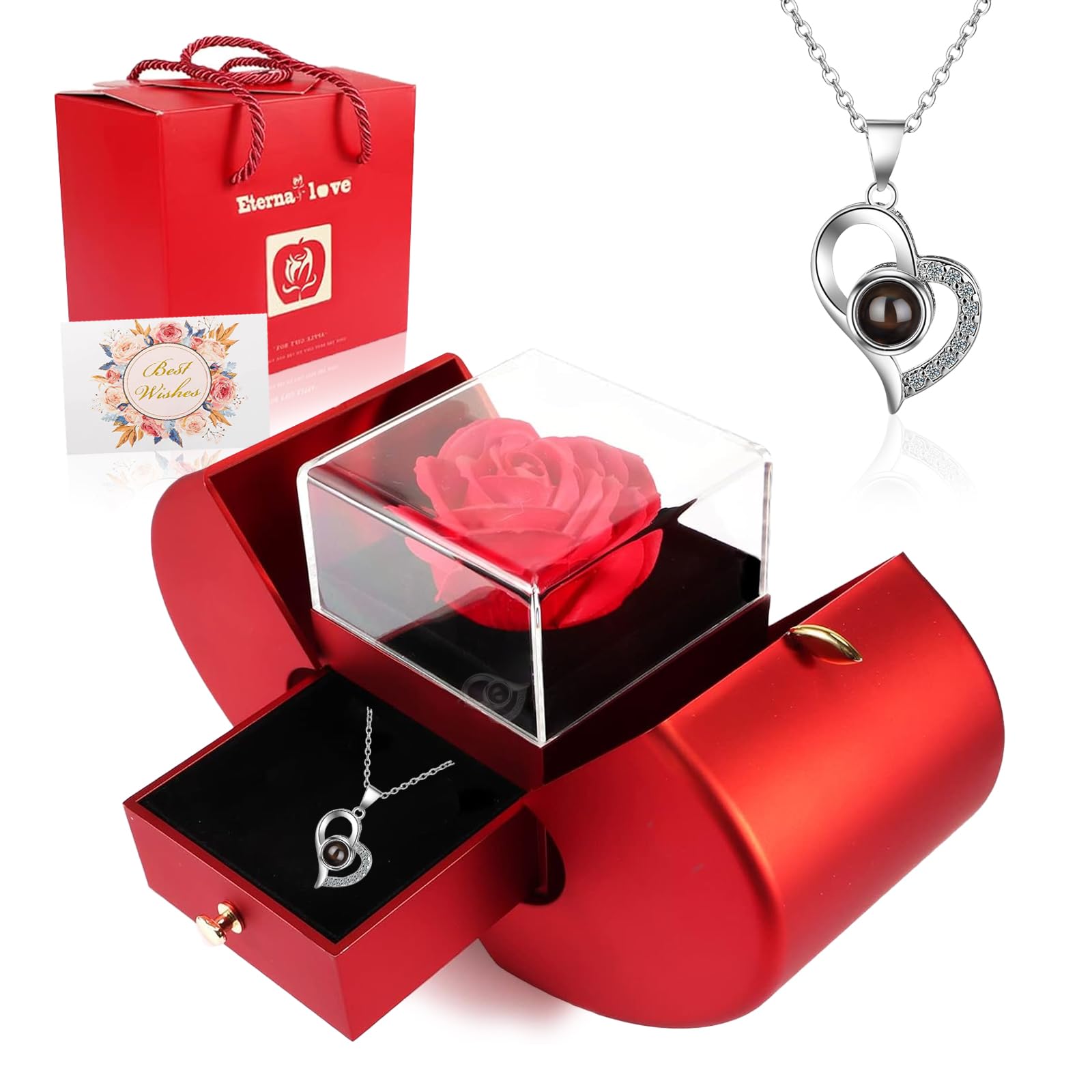 MACREATIVE Preserved Rose Necklace with 100 Languages I Love You Projection | Romantic Forever Flower Jewelry Gift | Ideal for Birthdays, Christmas, Mother's Day, Valentine's Day, Anniversaries-image-45