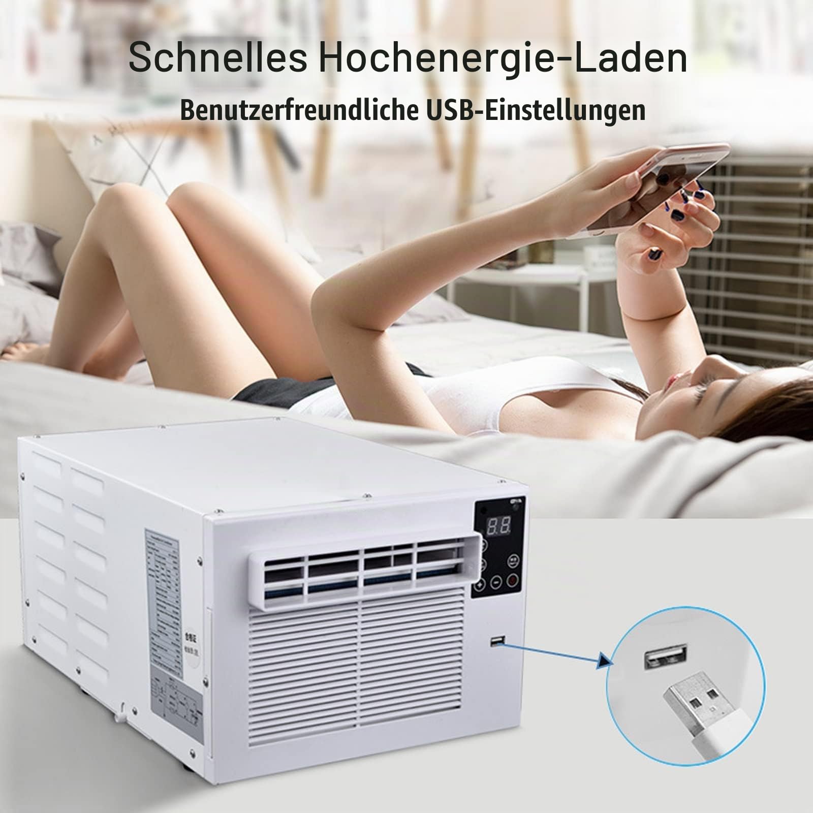 Tragbare 280-W-Mini-Split-Klimaanlage mit Kühlfunktion, intelligenter Zeitschaltuhr und freier Fensteraussicht für Schlafzimmer in Mietwohnungen (kein externes Gerät erforderlich).
