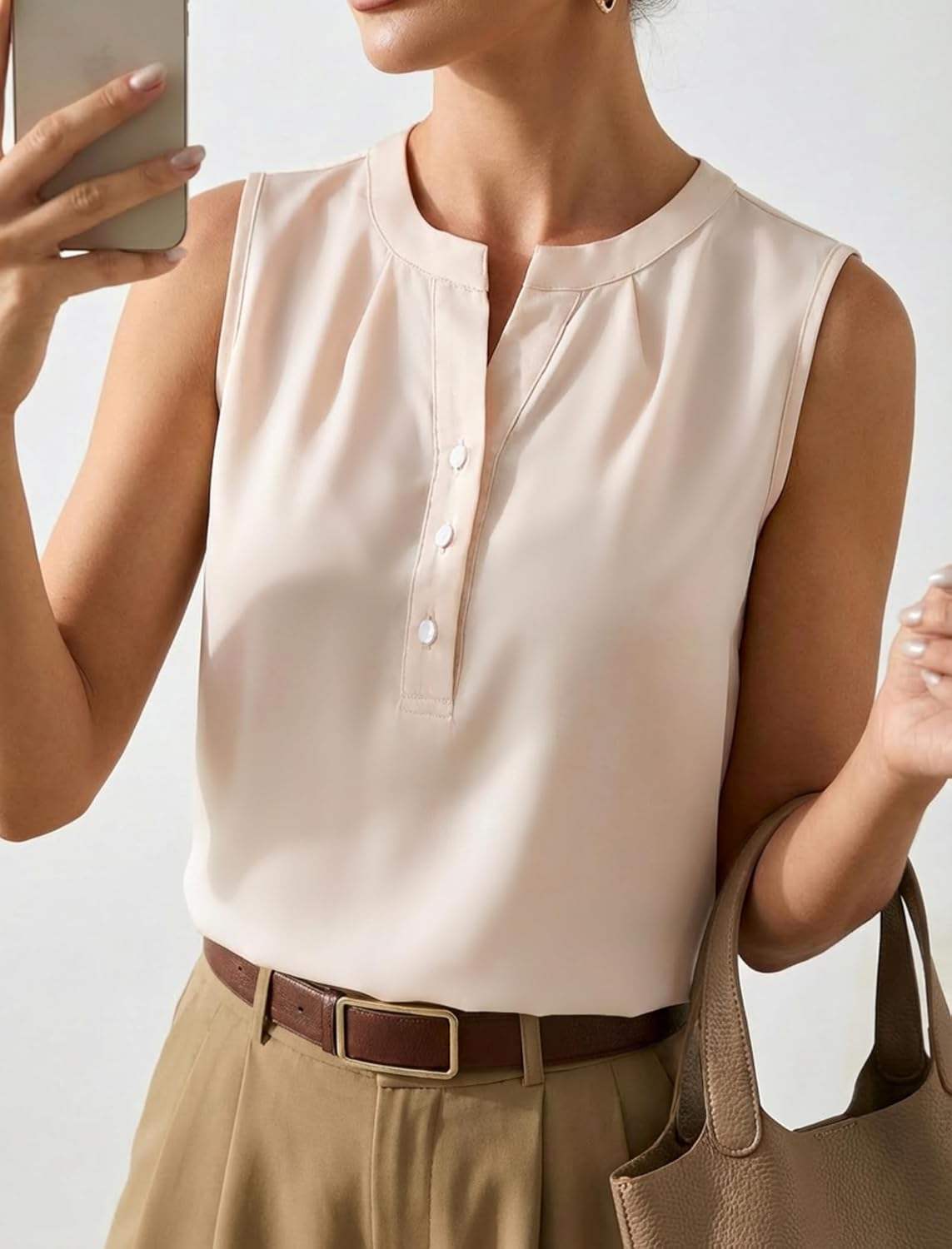 Leikar V Neck Blouses for Women Dressy Casual Top Sleeveless Camisole Silk Satin Tank Tops Work Shirts - Image 2