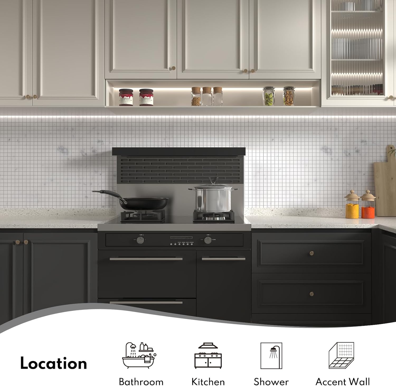 Lovdeco Carrara White Marble Stone 1 Inch Square Italian Bianco Carrera Marble Mosaic Tile for Kitchen Wall Bathroom Shower Floor (5 Sheet, Honed)