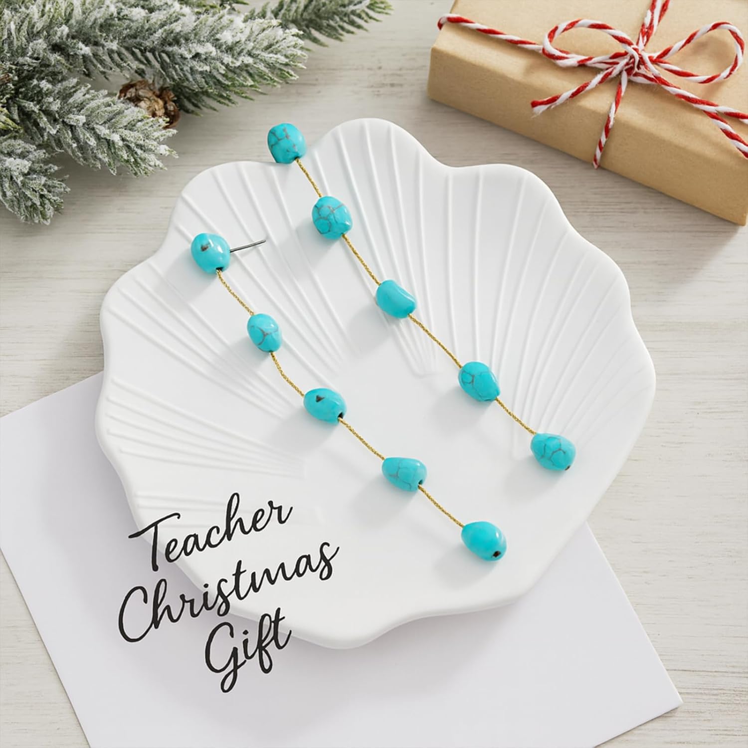 Teacher Christmas Gifts - Long Genuine Turquoise Nugget Long Dangle Earrings Lightweight Boho Real Western Drop Tassel Earring - Image 2