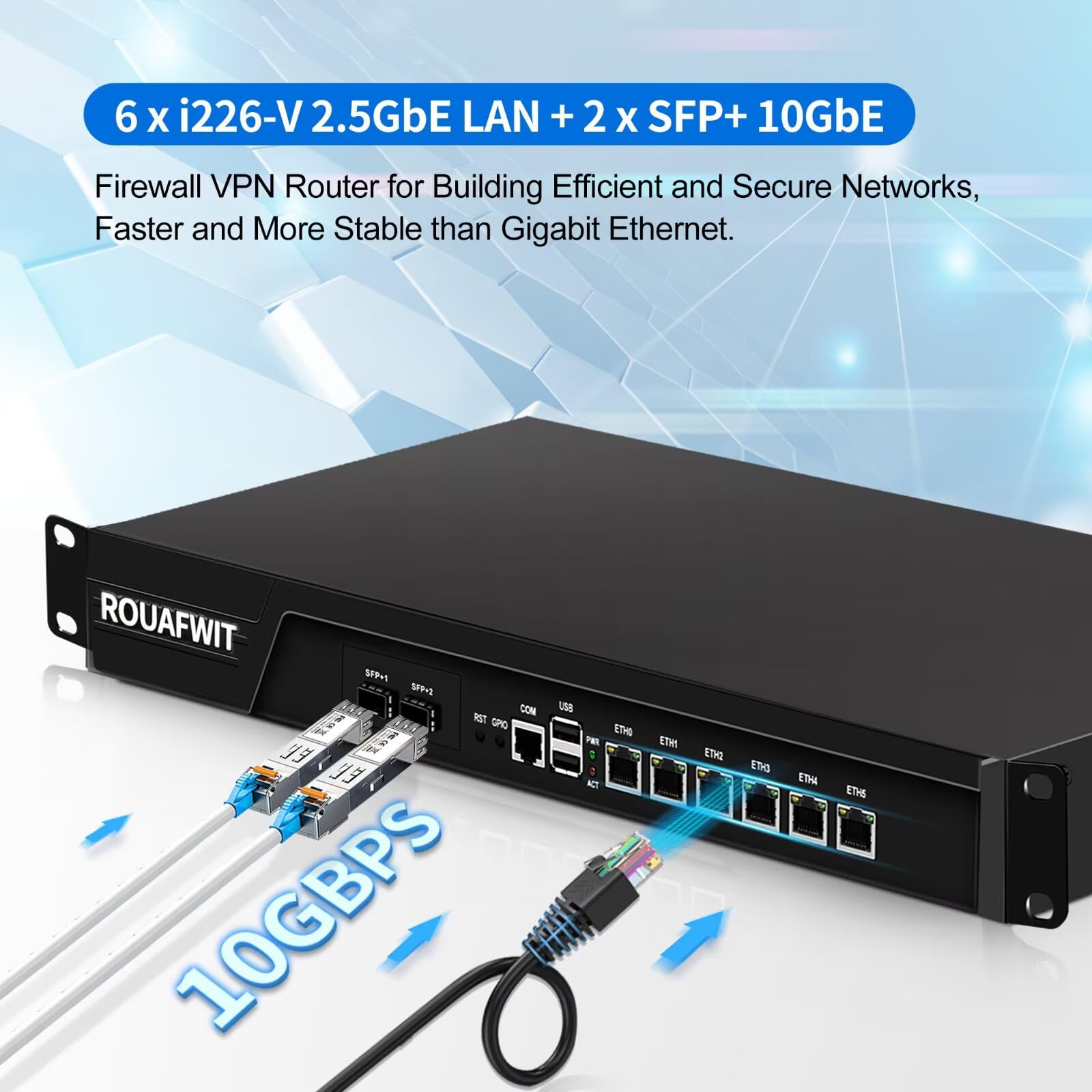 1U Firewall Rackmount 19 Inch, OPNsense, Network Appliance, i7-3520M, 2 x SFP+ 82599es 10Gbe/6 i226V Lan/2USB/COM/VGA/SIM, DDR3 8G RAM 128G SSD
