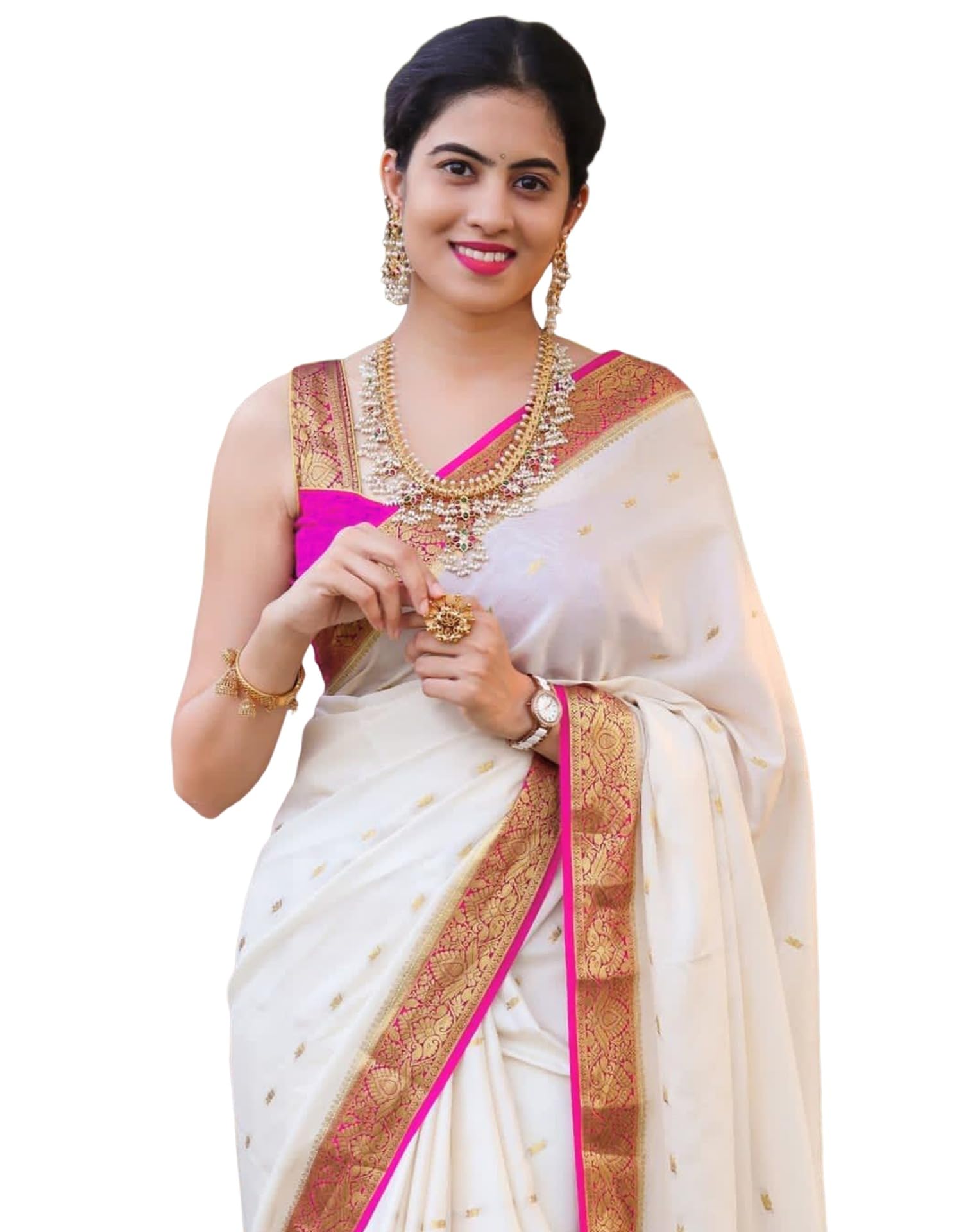 Women's Banarasi Silk Saree Soft Kanjivaram Sari With Blouse Piece-image-6