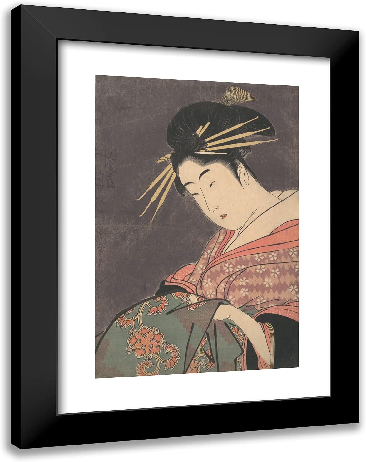 ArtDirect Utamaro, Kitagawa 19x24 Black Ornate Framed Art Print with Double Matting Titled: Hanaogi of the Gomeiro