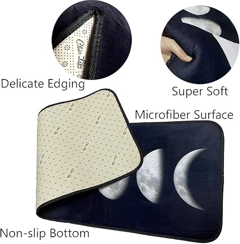 Miniatura 3 de MorroMorn Alfombra bohemia de moda en blanco y negro, antideslizante, lavable a máquina, absorbente de agua, 20 x 60 pulgadas (luna)