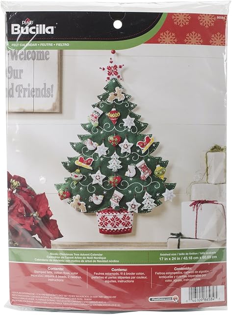 Bucilla Nordic Tree Advent Calendar Felt Applique Kit, 17"x24", 17 by 24-Inch