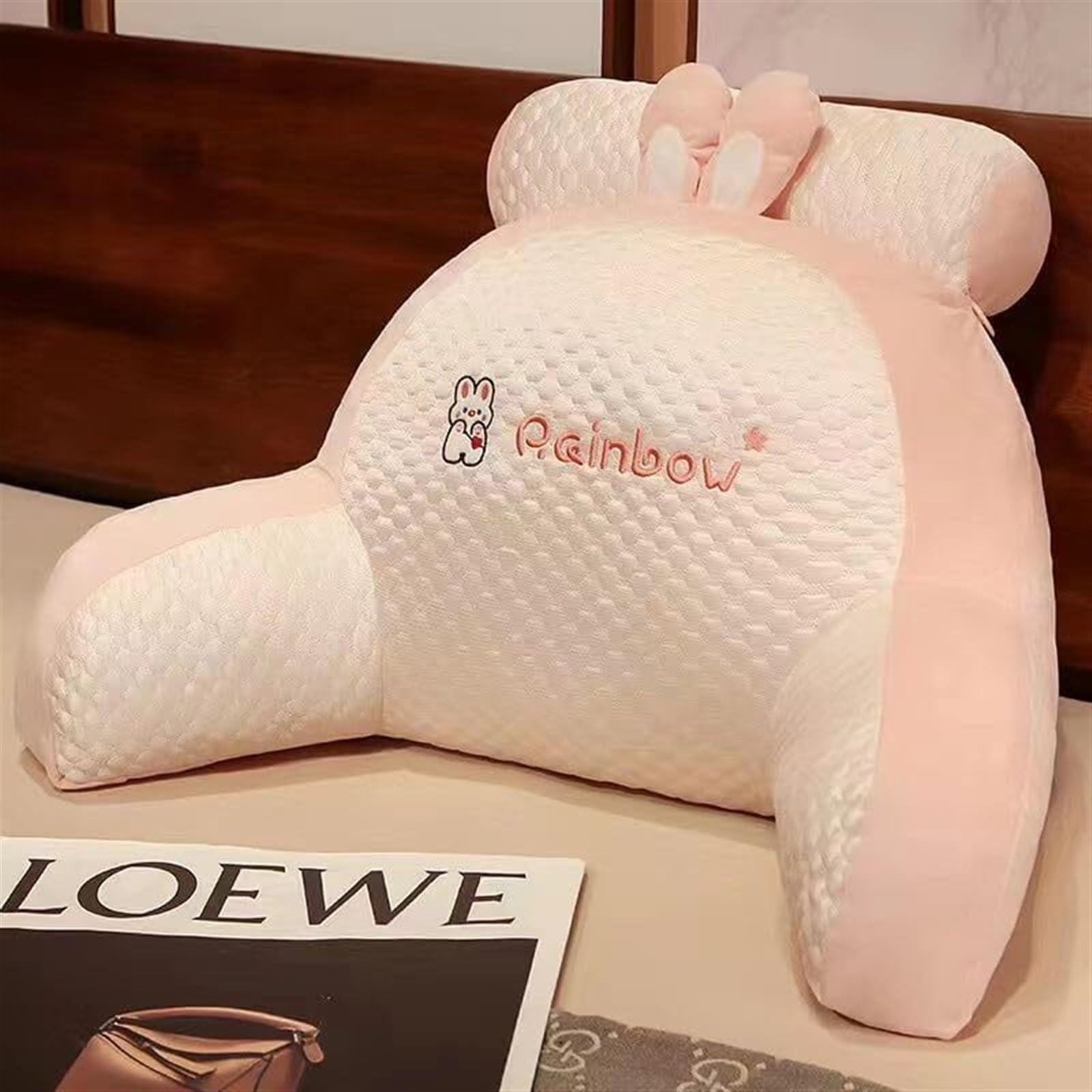 MYXJX back support cushion, Bed Rest Lumbar Support Cushion with Arm Breathable Seat Relax Pillow(Pink,60 * 40cm)