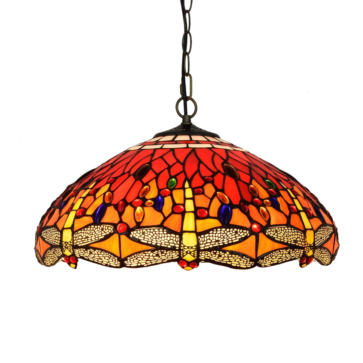 Lustre en vitrail style Tiffany 45 cm plafonnier vintage rouge cramoisi