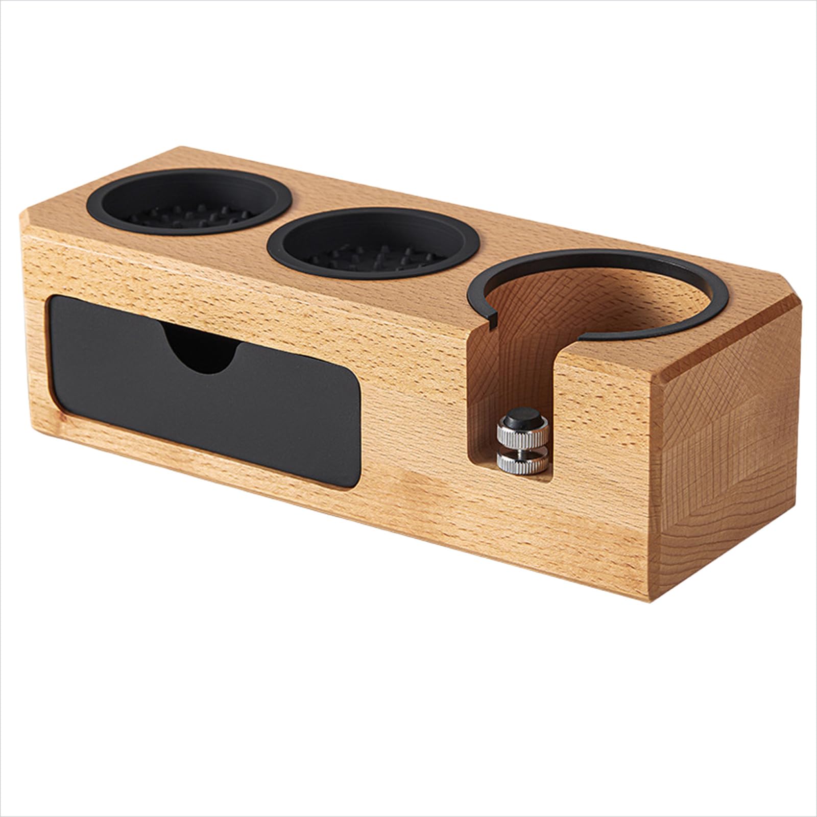 Nucelit Tamper Station Multifuntional Wood Tamping Stand with Drawer Base for Restaurant Coffee Tool Sieves Station