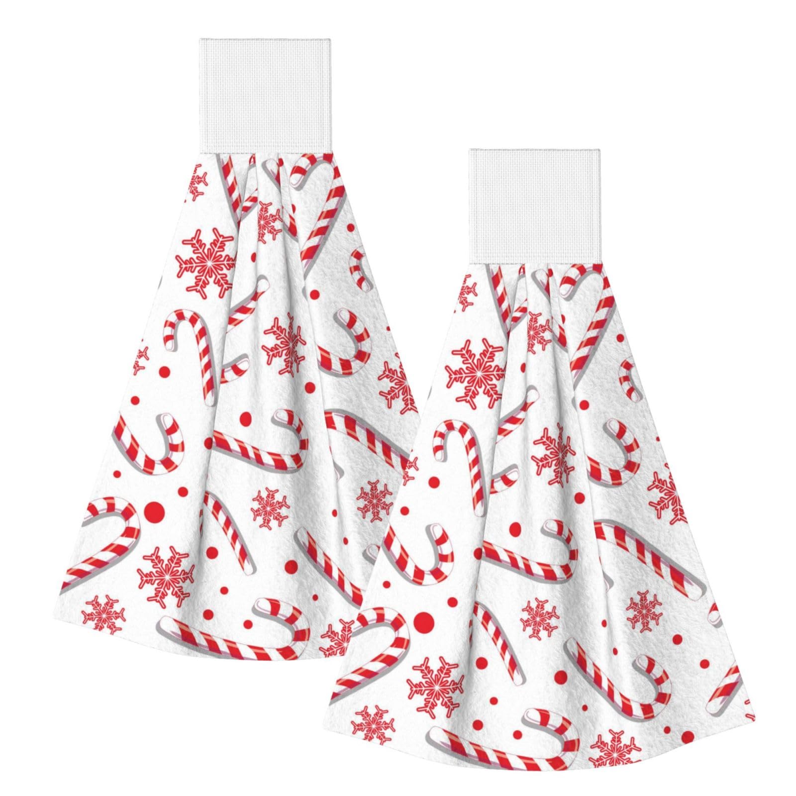 DOPKLNA Christmas Red Candy Cane, 2 Pcs Hanging Coral Fiber Hand Towels for Bathroom, Absorbent Kitchen Towels