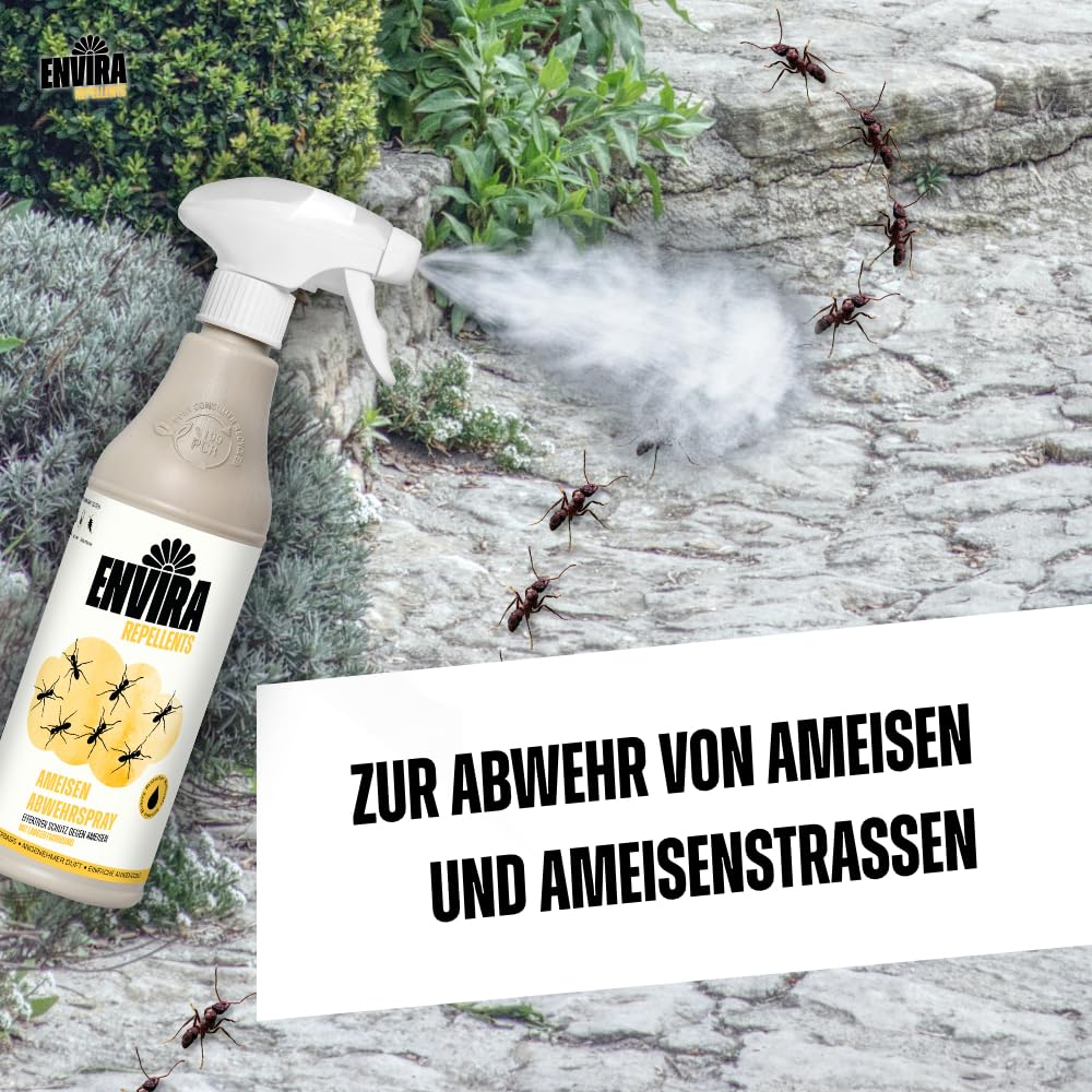 Envira Ameisen Spray 500ml – Ameisenspray gegen Wegameisen, Pharaoameisen, Waldameisen – Abwehrspray mit 3 Monate Langzeitwirkung – Ameisenmittel für Haus, Wohnung, Garten, Terrasse – Auf Wasserbasis