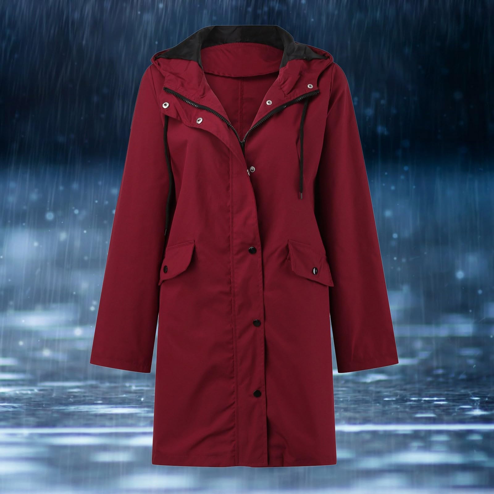 Genérico Chubasquero Largo Mujer Impermeable,Sudadera con Capucha para Mujer Chaqueta Impermeable para La Lluvia Chaqueta SóLida Entrenamiento Al Libre Chaqueta Impermeable