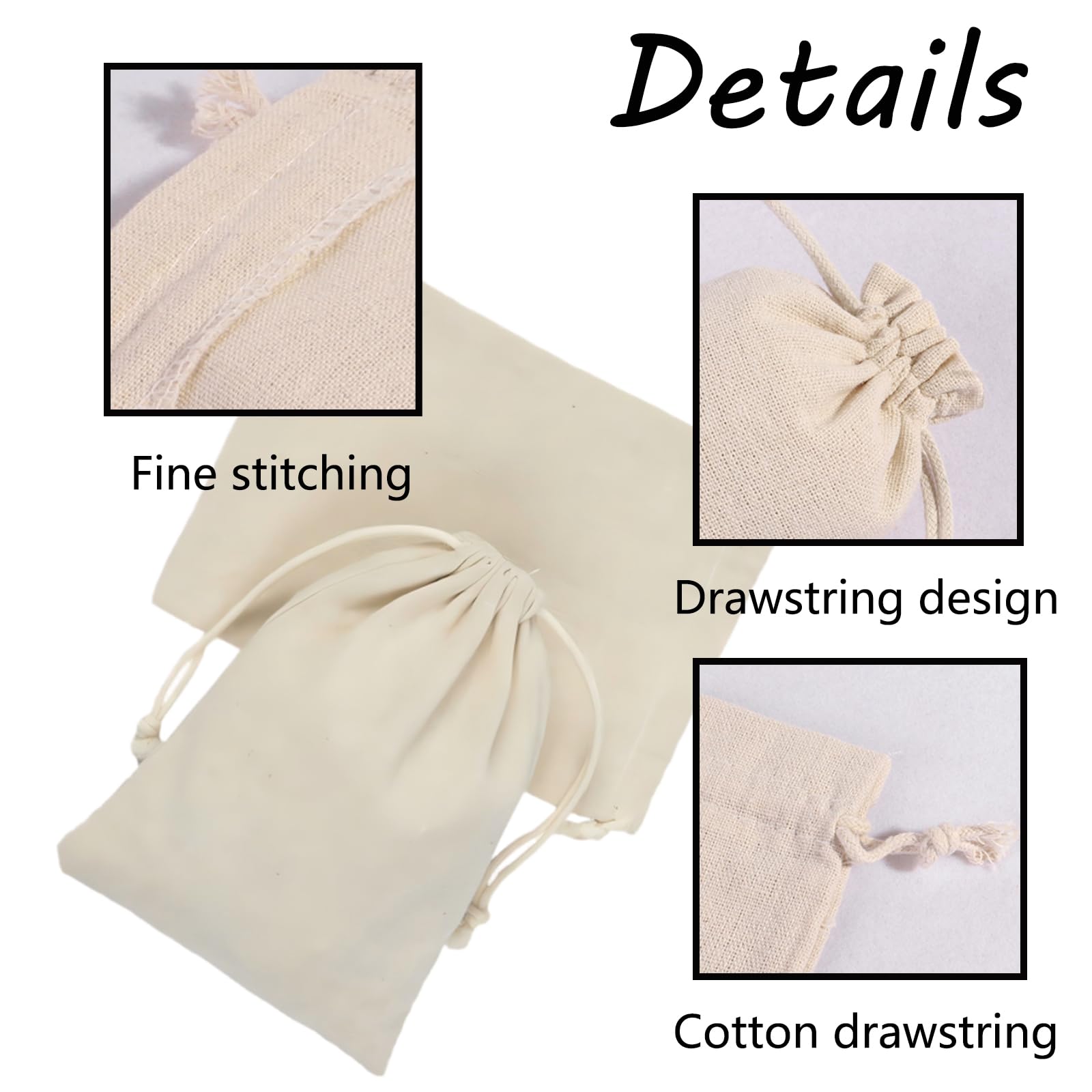 Lot de 50 sacs en coton avec cordon de serrage - Sacs en jute à remplir - Petits sacs en tissu à peindre - Sacs cadeaux réutilisables - Pour bijoux, mariage (9 x 12 cm)
